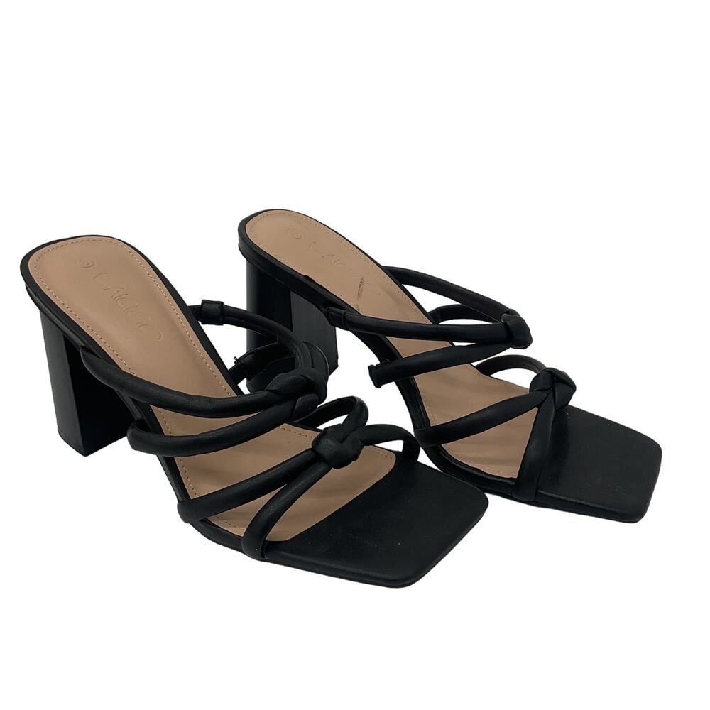 Black Strappy Block Heel Sandals - Women's Heels